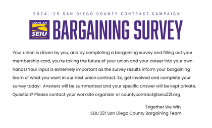 County of San Diego Bargaining Bargaining Survey now open